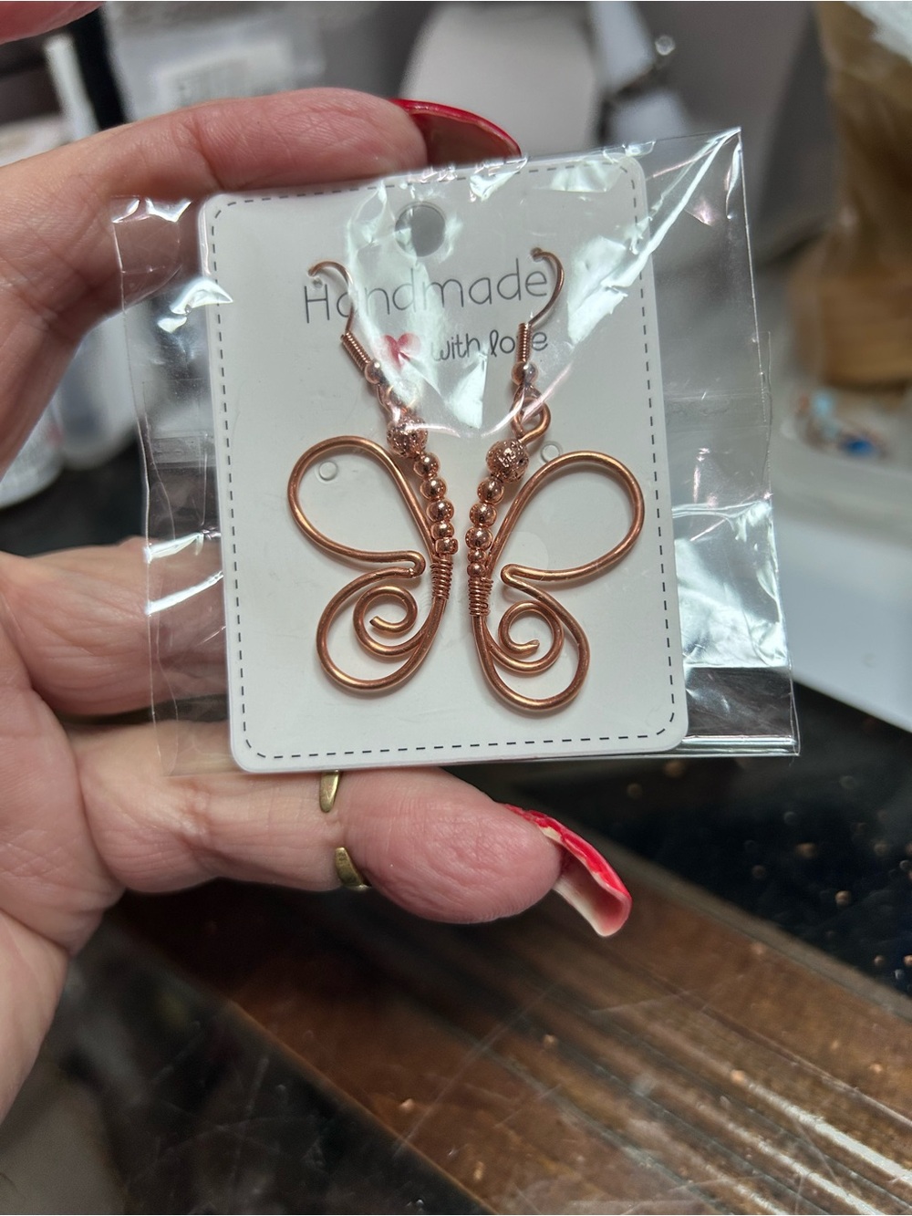 Handmade Raw Copper Butterfly Wire Earrings